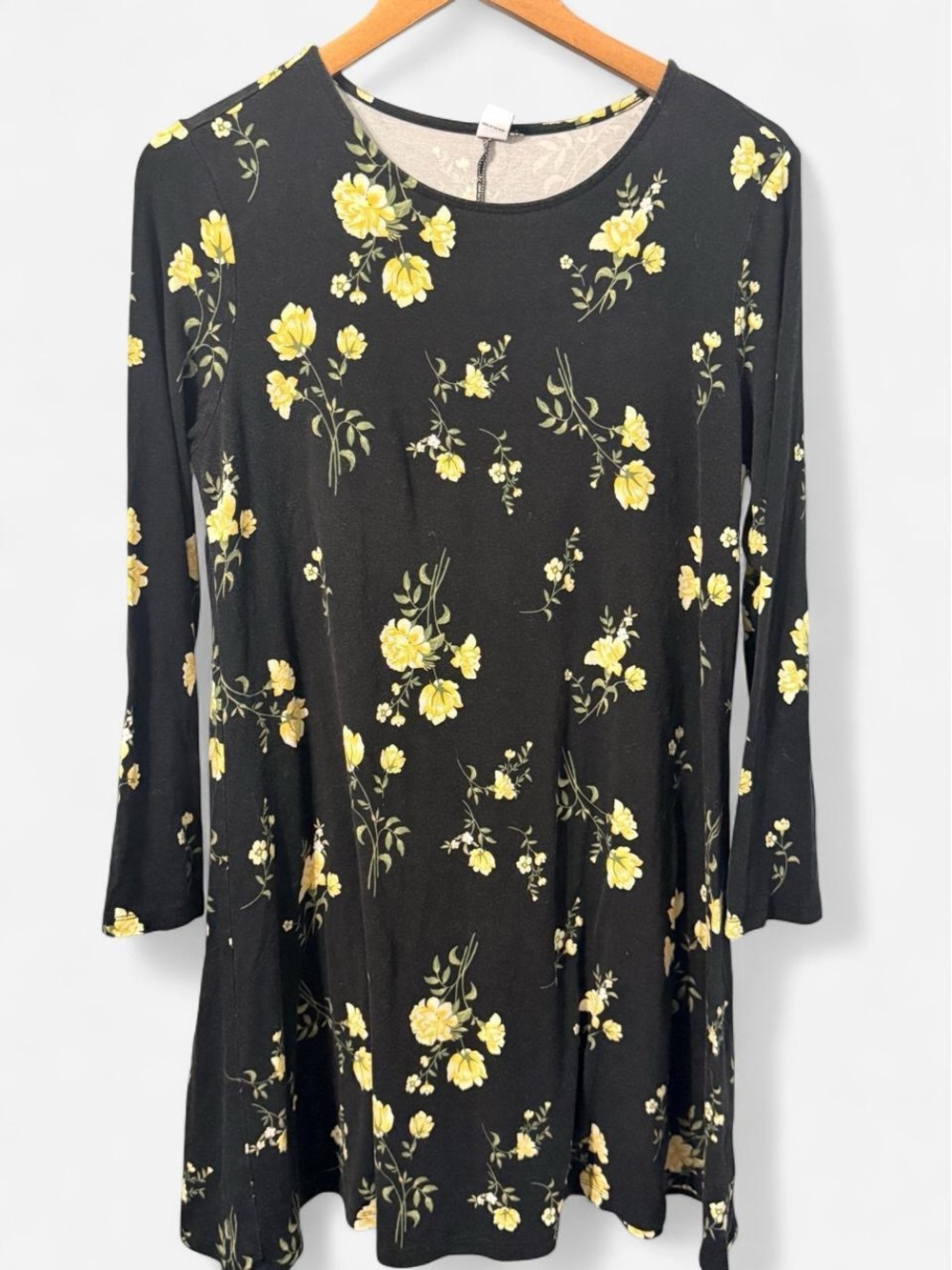 Old Navy Black Long Sleeve Floral Swing Dress - Yellow Bloom